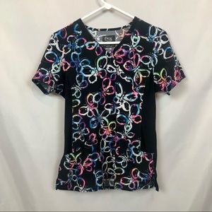 Cherokee iFlex V-Neck Knit Panel Butterfly Scrub Top